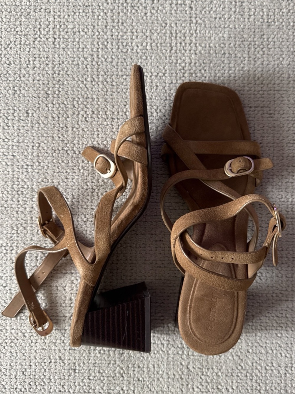 stradivarius Tan Suede Strappy Block Heel Sandals - Women